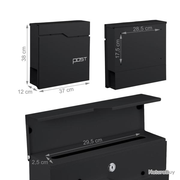 Bo�te aux lettres murale moderne pratique 38 x 37 x 12 cm avec porte-journaux en m�tal noir 13_0017