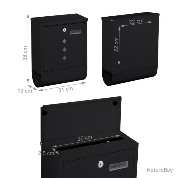 Bo�te aux lettres murale moderne avec porte-journaux dimensions 38 x 31 x 13 cm pratique en fer noi