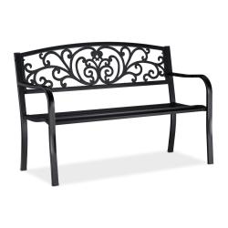 Banc de jardin vintage confortable 120 x 60 x 80 cm avec coussin moelleux en m&eacute;tal gris 13_0004981