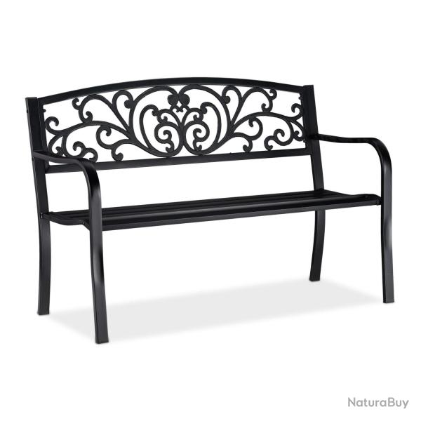 Banc de jardin vintage confortable 120 x 60 x 80 cm avec coussin moelleux en m�tal gris 13_0004981