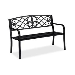 Banc de jardin ergonomique deux places style d&eacute;co terrasse 120 x 60 x 80 cm en m&eacute;tal noir 13_0008337