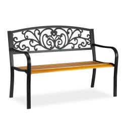 Banc de jardin rustique 120 x 60 x 80 cm avec assise ergonomique finition antique en bois marron 13