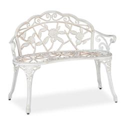 Banc de jardin romantique pour deux en demi-rond 120 x 60 x 40 cm aspect shabby d&eacute;coratif en m&eacute;tal