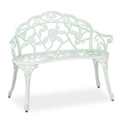 Banc de jardin romantique 2 places avec accoudoirs 120 x 50 x 75 cm en m&eacute;tal blanc 13_0010063