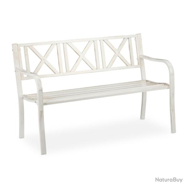 Banc de jardin robuste design rustique 127 x 63 x 80,5 cm confortable deux places en acier blanc 13