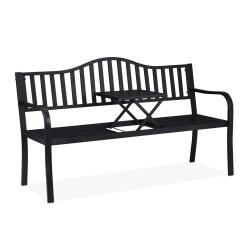 Banc de jardin avec table int&eacute;gr&eacute;e 150 x 58,5 x 89 cm pour 3 personnes style &eacute;l&eacute;gant en acier gris