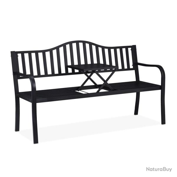 Banc de jardin avec table int�gr�e 150 x 58,5 x 89 cm pour 3 personnes style �l�gant en acier gris