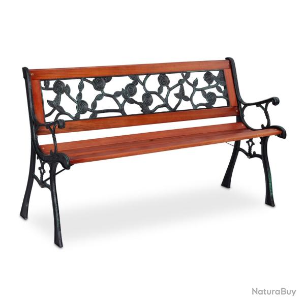 Banc de jardin romantique 120 x 50 x 75 cm assise confortable motifs fleuris style rustique en bois
