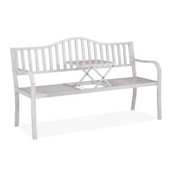 Banc de jardin avec table int&eacute;gr&eacute;e 150 x 58,5 x 89 cm pour 3 personnes style &eacute;l&eacute;gant en acier gris
