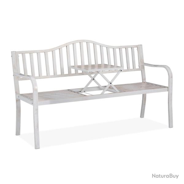 Banc de jardin avec table int�gr�e 150 x 58,5 x 89 cm pour 3 personnes style �l�gant en acier gris