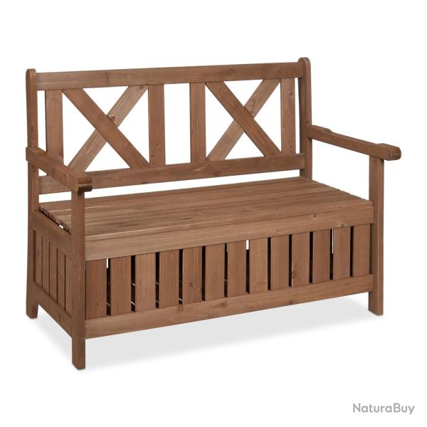 Banc de jardin coffre rustique 2 places 130 x 50 x 60 cm rangement pratique ambiance cosy en bois m