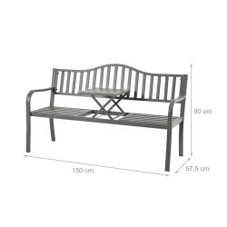 Banc de jardin avec table rabattable 150 x 60 x 45 cm pour 3 personnes design moderne en m&eacute;tal anth