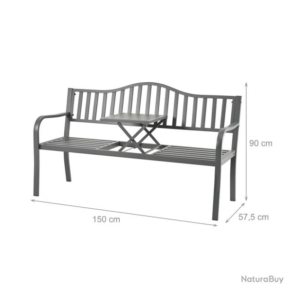 Banc de jardin avec table rabattable 150 x 60 x 45 cm pour 3 personnes design moderne en m�tal anth