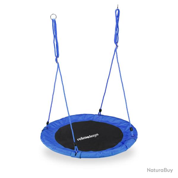 Balan�oire nid d'oiseau ronde jardin 110 cm assise rembourr�e r�glable en m�tal noir 13_0006990
