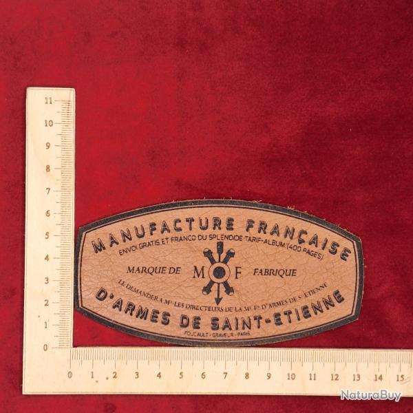 Etiquette en cuir pour coffret d'arme "Manufacture Fran�aise d'Armes de St Etienne" mod�le ovale