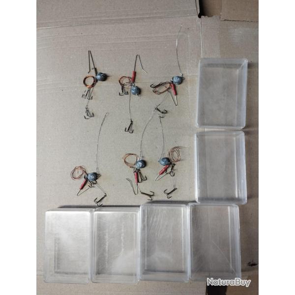 P�CHE 6 MONTURES POISSON MORT MANIE GENRE DRACKOVITCH + 6 BOITES PLASTIQUES