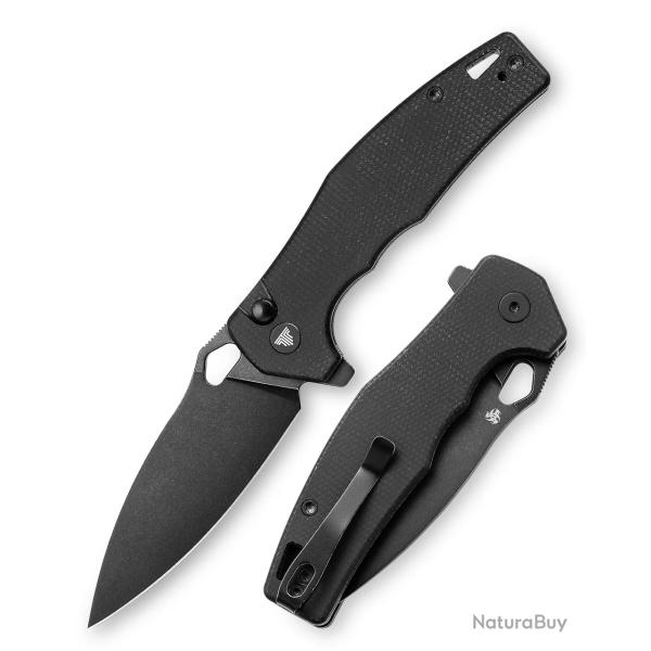 Couteau Pliant Trivisa Corvus Lame Acier 14C28N Manche Micarta Noir Button Lock TVTY20BM14