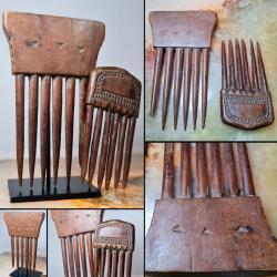 Anciens peignes : Baoul&eacute; (C&ocirc;te d'Ivoire), H : 12 cm le plus grand, ann&eacute;es 1950-60