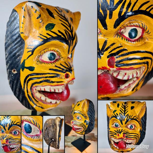 Oaxacan Hand Carved Folk Art Polychrome Mexican Tigre Mask
