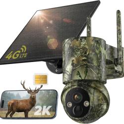 Cam&eacute;ra de Chasse 4G LTE Solaire PTZ 360&deg; SIM Vision Nocturne Couleur PIR Batterie 5000mAh Audio IP66