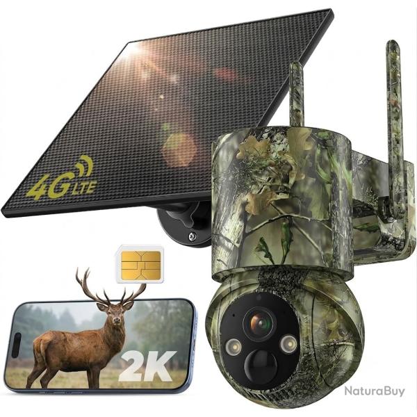 Cam�ra de Chasse 4G LTE Solaire PTZ 360� SIM Vision Nocturne Couleur PIR Batterie 5000mAh Audio IP66