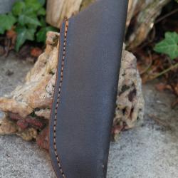 Skinner Couteau Damas Lame 256 Couches Lame Drop Point Manche Os/Bois Fabr Artisanale Etui Cuir