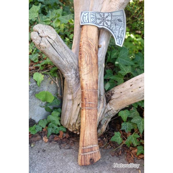 Hache de Viking Ragnar Lothbrok Lame Acier Carbone 1055 Manche Bois Artisanale
