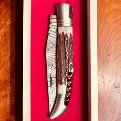 DAMAS - Couteau 12 cm TB - bois de cerf - En coffret bois