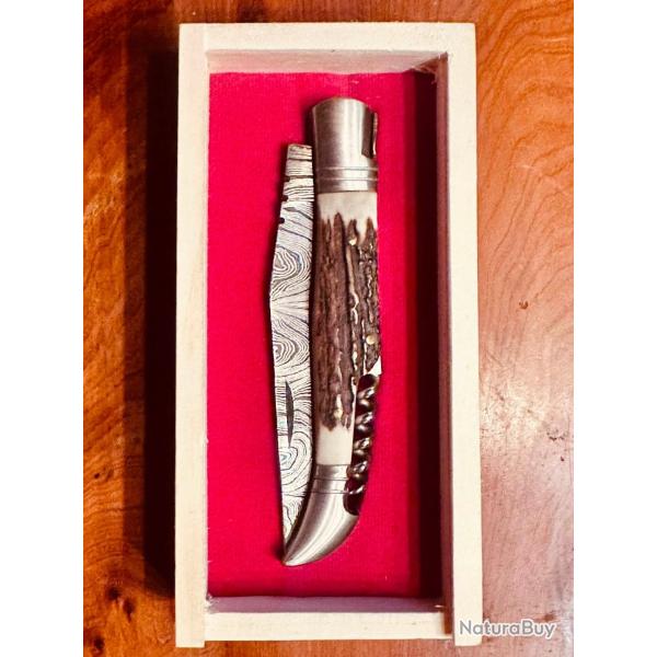 DAMAS - Couteau 12 cm TB - bois de cerf - En coffret bois