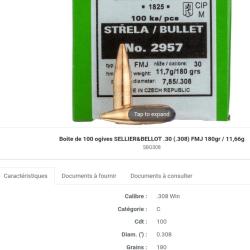 Ogive 180 gr 308 sellier bellot