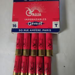 Bo&icirc;te de 10 belles cartouches anciennes cal 16 douilles cartons  GEVELOT  "Gallia"