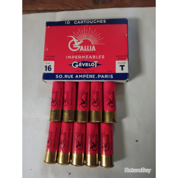 Bo�te de 10 belles cartouches anciennes cal 16 douilles cartons  GEVELOT  "Gallia"