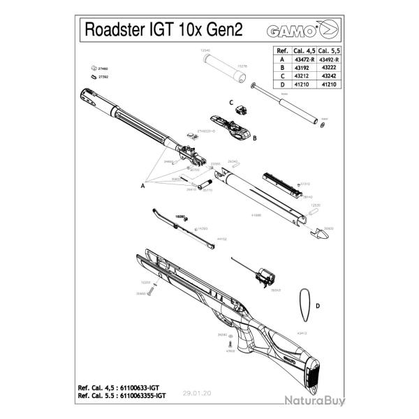 Pi�ces d�tach�es Gamo Roadster 4.5 mm et 5.5 mm 43192 - Gamo Groupe Rechargement Roads - Ref G643192