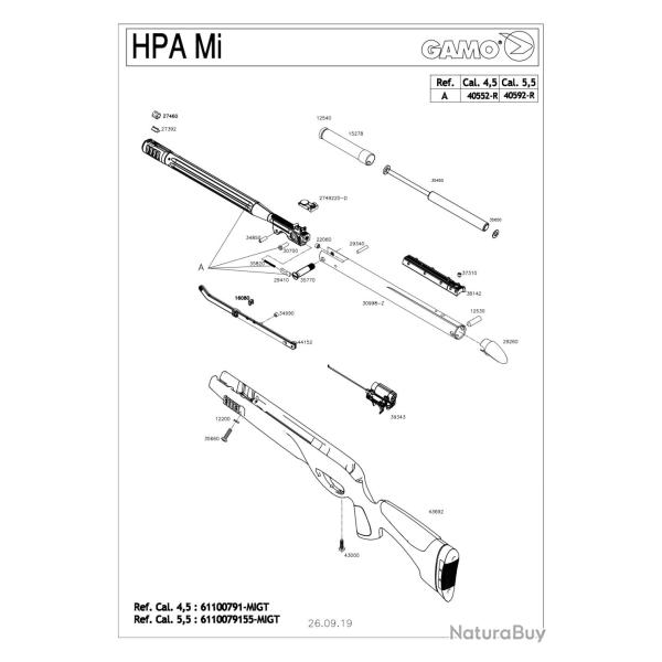 Pi�ces d�tach�es GAMO HPA IGT 19.9J 4.5 mm 40552 - Canon Black Maxxim 4.5mm - Ref G640552