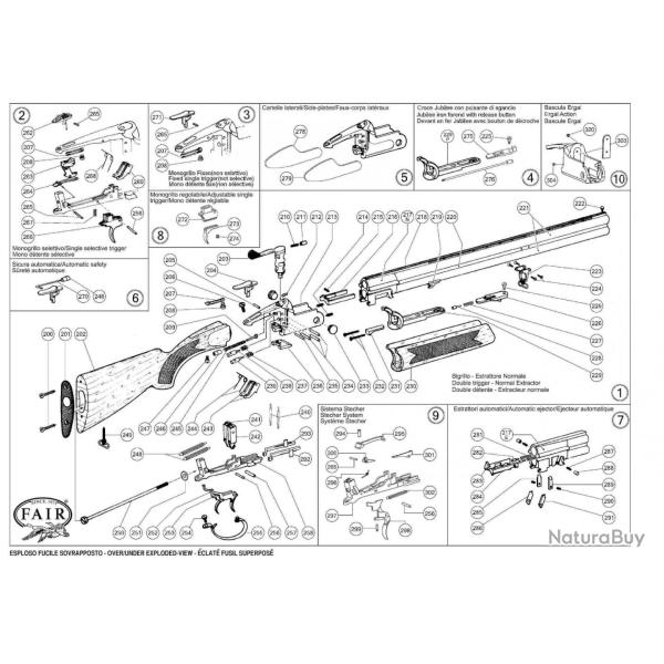Pi�ces d�tach�es de fusils de chasse superpos� Fair Eject. Haut Fair Superpos� Cal.12 R - Ref PF1283