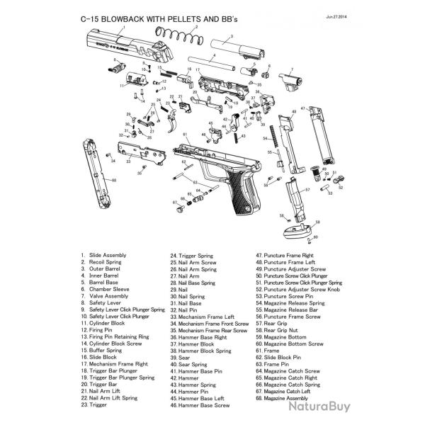 Pi�ces d�tach�es Pistolet Gamo C15 Blowback 03 - Support Canon C-15 - Ref G6MAR03-C15