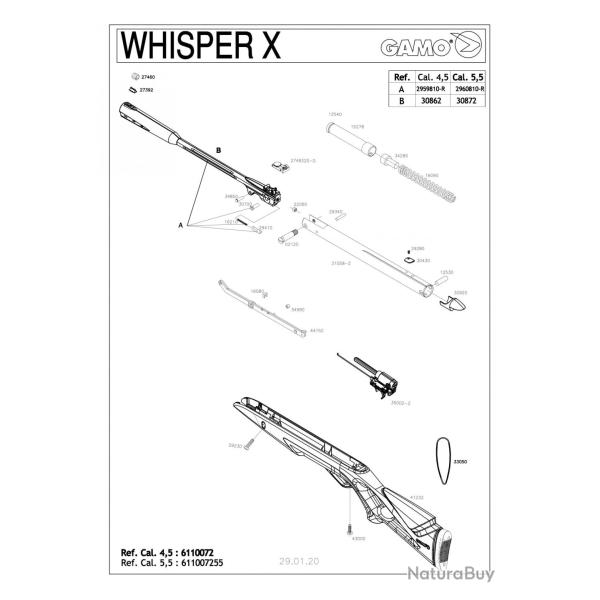 Pi�ces d�tach�es GAMO Whisper IGT 19.9J 4.5 mm 16210 - Gamo Ressort Verrou Hunter 440 - Ref G616210