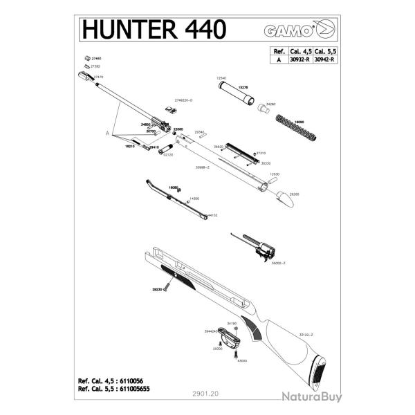 Pi�ces d�tach�es GAMO Hunter 440 AS 19.9J 4.5 mm 33122 - Gamo Crosse - Ref G633122