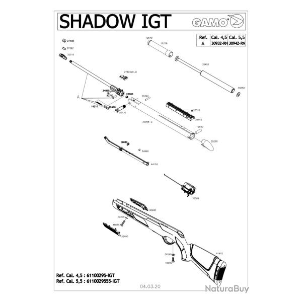 Pi�ces d�tach�es GAMO Shadow IGT 19.9J 4.5 mm 30480 - Gamo Plaquette Droite de Crosse - Ref G630480