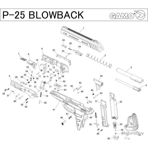 Pi�ces d�tach�es Pistolet Gamo PT-25 Blowback Ressort Culasse PT85 - P25 - Ref G6MAR02