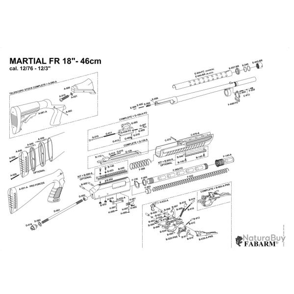 Pi�ces d�tach�es pour fusil � pompe Fabarm Martial FR 18'' (46cm) Bouton de surete s/a - Ref PFAB003