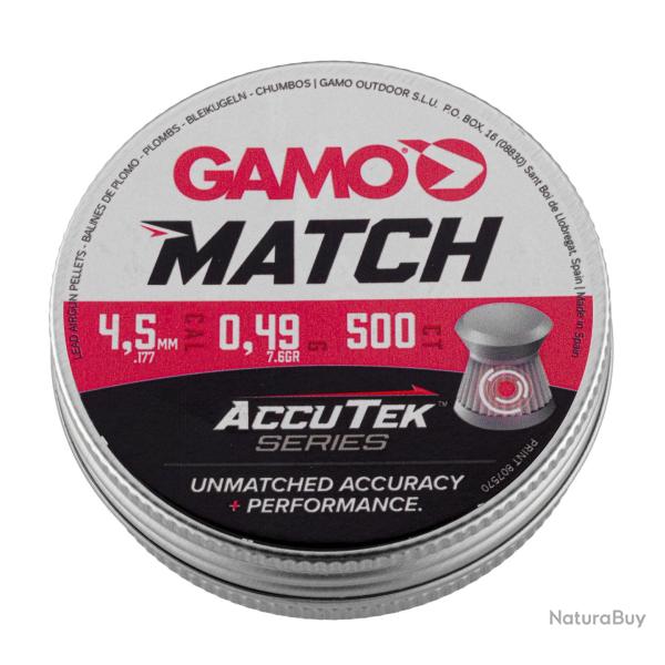 Plombs Gamo Match Accutek 500 - 4.5mm Plombs Gamo Match Accutek 500 - 4.5 (100 boites) - Ref G3051