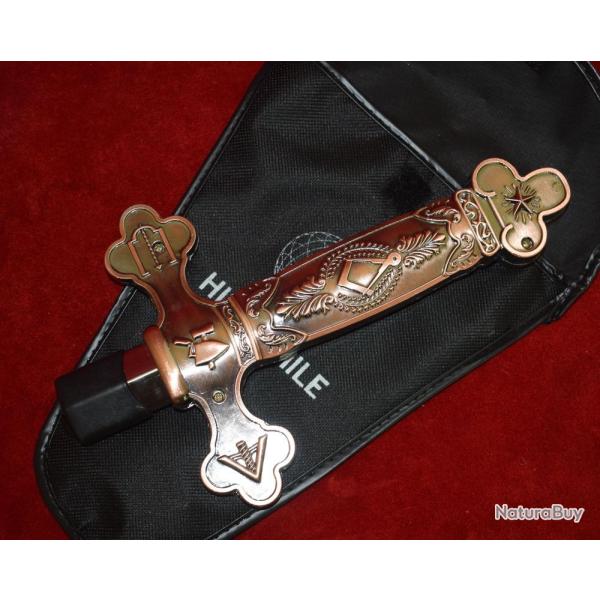 EPEE MACONNIQUE de c�r�monie r�tractable de voyage avec garde en bronze dor�