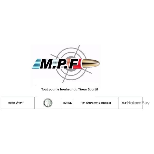Ogives MPF 44 Balles Rondes � 457" 145 Gr Projectiles Plomb pur / 1000 port gratuit promo vacances