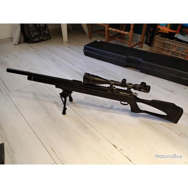 Carabine air comprime pcp calibre 6.35, 19.9 joules peut etre debridee a 60, avec moderateur de son.