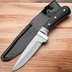 Couteau Wild Deer Skinner Lame Acier Inox Satin Clip Point Manche Bois Garde Acier Etui Cuir 3084