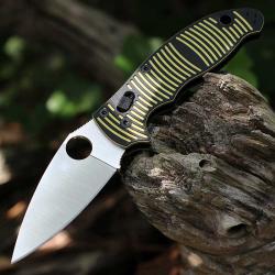 Couteau Spyderco Manix 2 Salt Lame Acier CPM MagnaCut Manche G10 Jaune/Noir USA SC101GBKYLMCP2