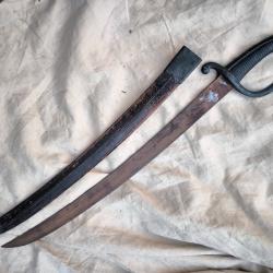 Sabre briquet d'infanterie poign&eacute;e bronze 28 cannelures avec son fourreau original cuir bouterolle