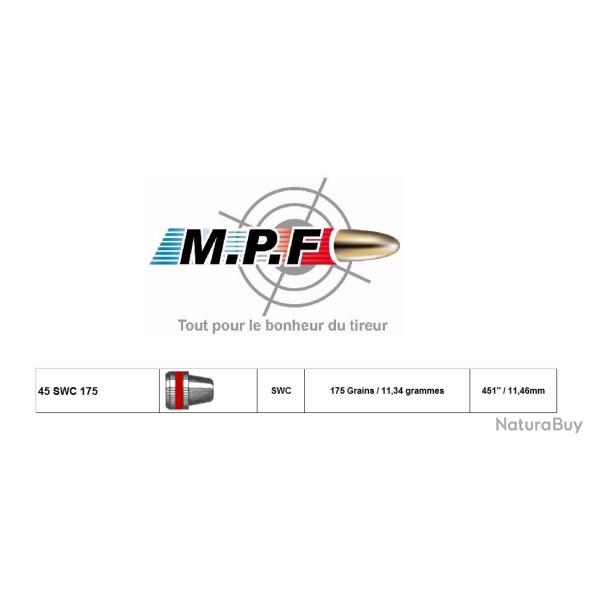 Ogives MPF 45 Colt SWC 175 Gr � 451" Projectiles Plombs / 1000 Westerne  port gratuit promo vacances