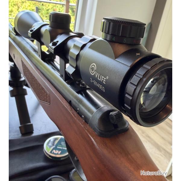 Hatsan Mod65 + Lunettes 3-9x40-EG Vert/rouge + Plombs HN+ Housse. Moins de 20j.